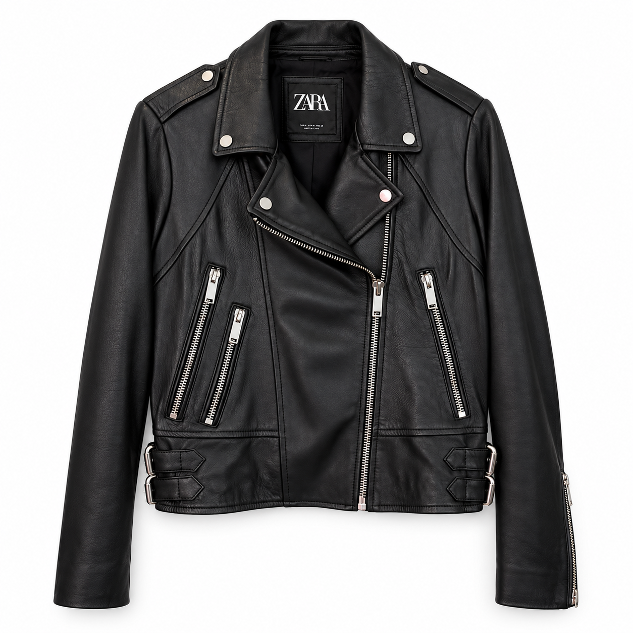 Zara Black Leather Biker Jacket – Size M – Poppy's Boutique