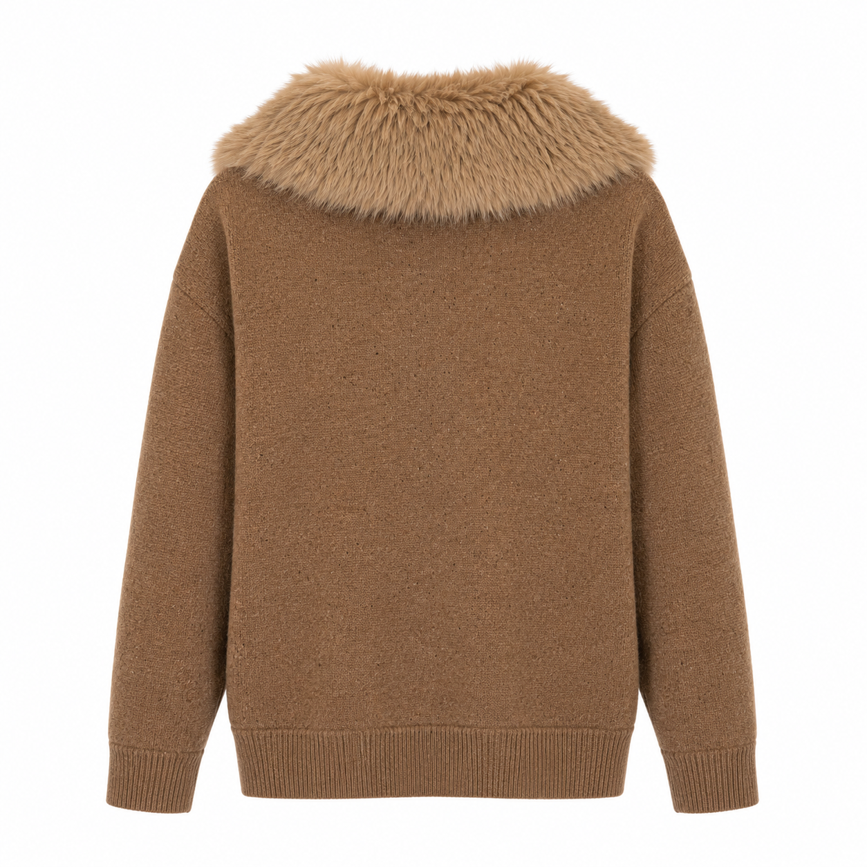 Zara Wool Knit Jacket Cardigan with Faux Fur Collar