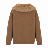 Zara Wool Knit Jacket Cardigan with Faux Fur Collar