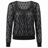WORLD Black Embellished Sequin Mesh Top