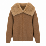 Zara Wool Knit Jacket Cardigan with Faux Fur Collar