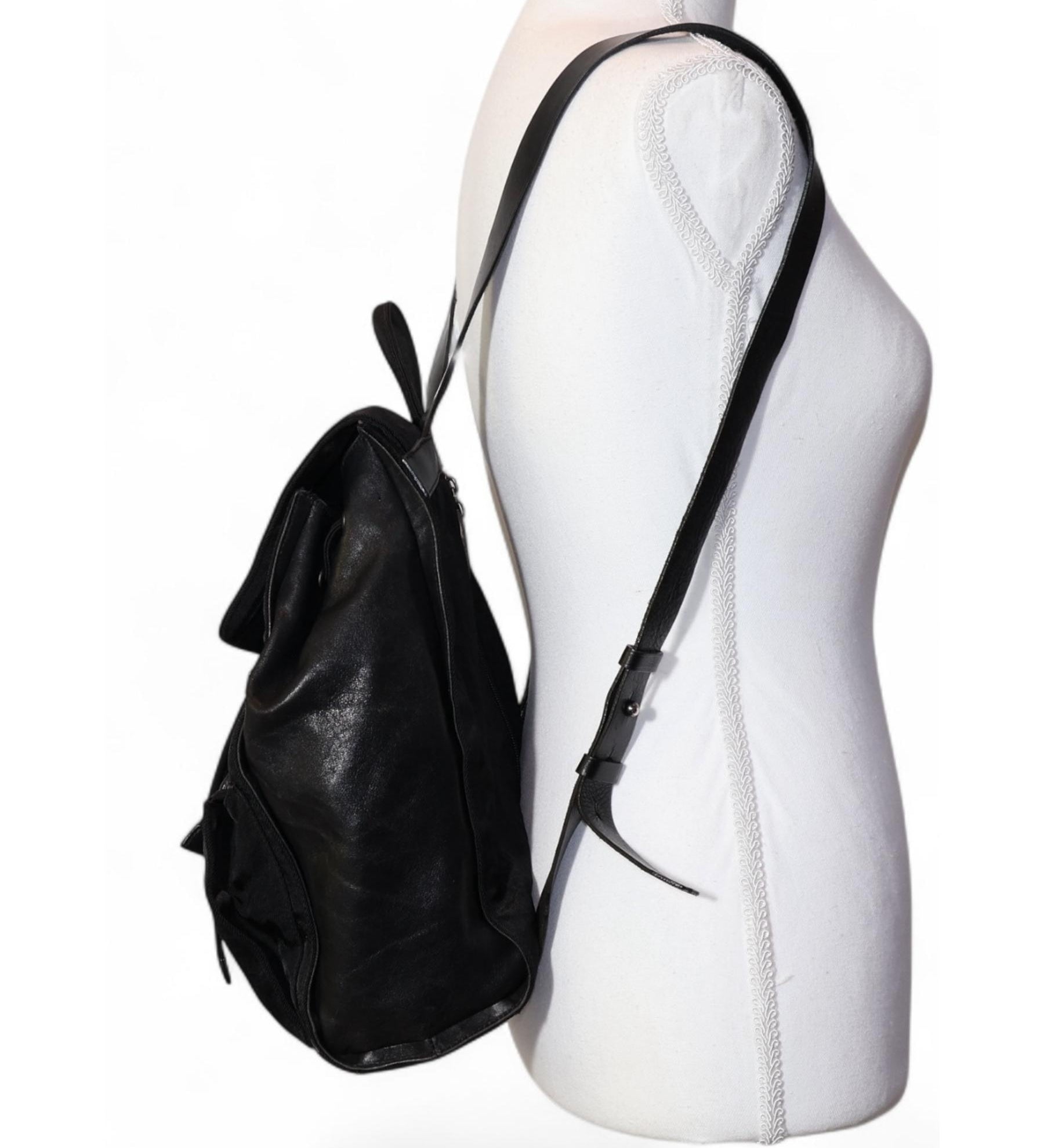 Vintage 90s DKNY Mixed-Media Leather & Nylon Backpack