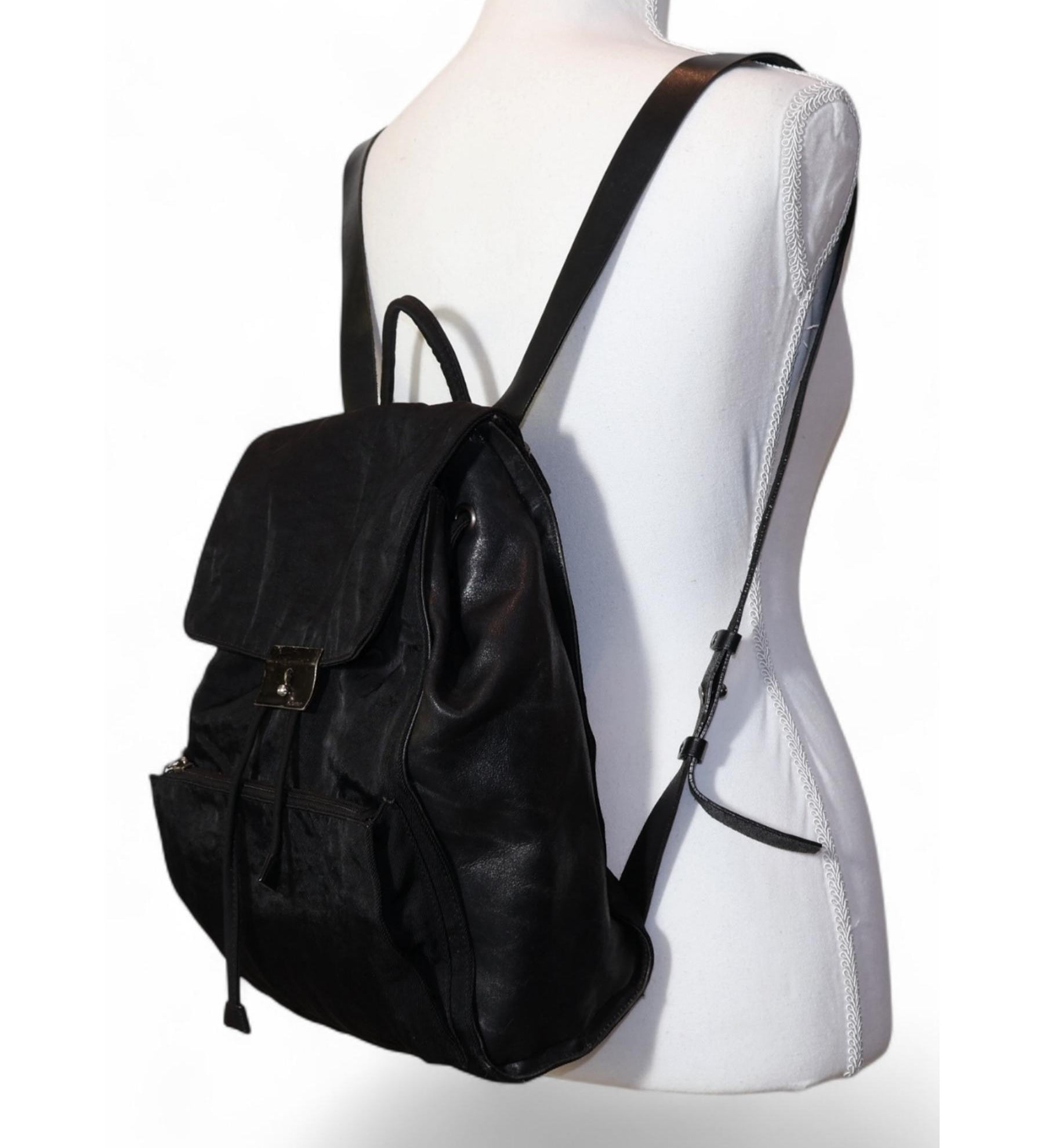 Vintage 90s DKNY Mixed-Media Leather & Nylon Backpack