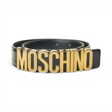 Moschino, Black Leather Logo Lettering Belt