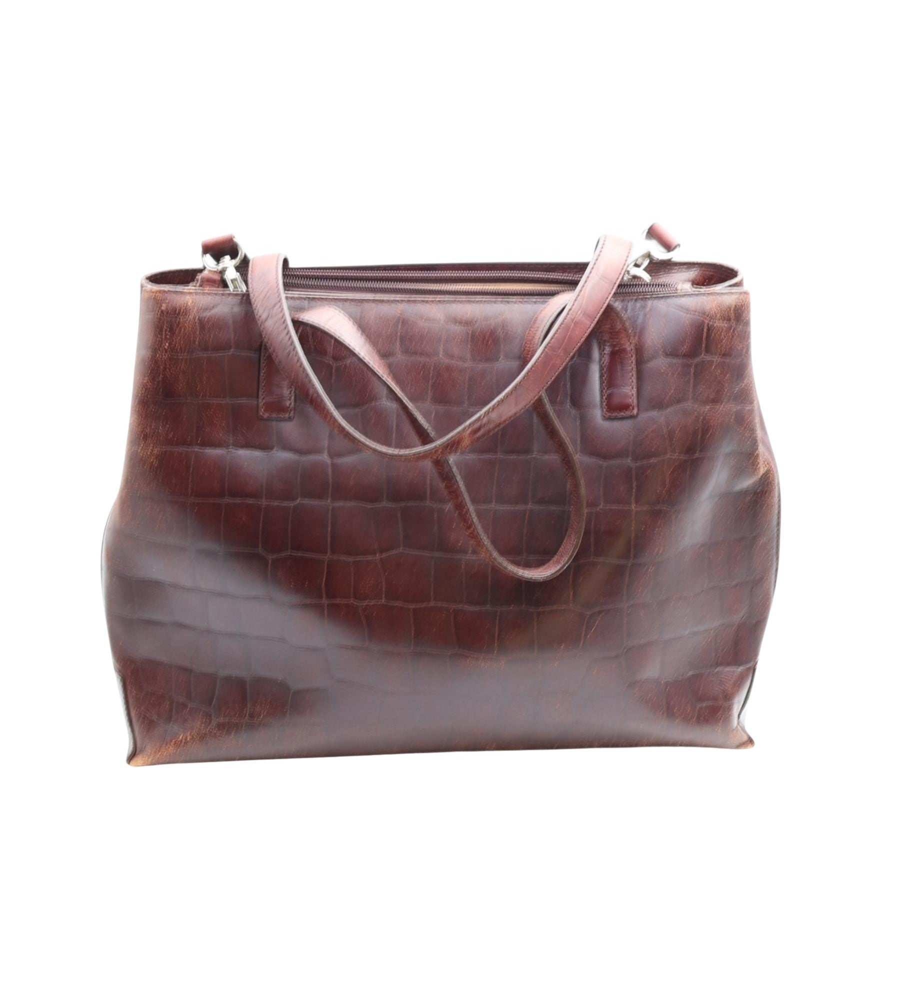 Oroton Croc-Embossed Leather Tote – Burgundy