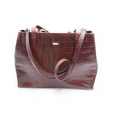 Oroton Croc-Embossed Leather Tote – Burgundy
