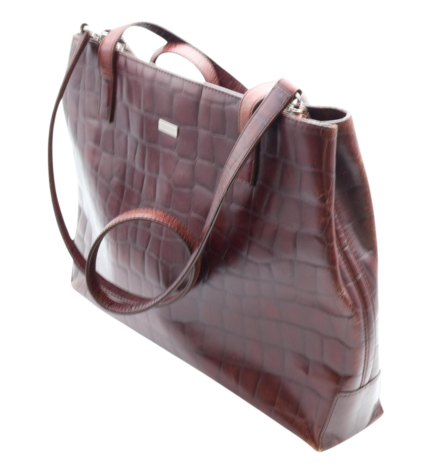 Oroton Croc-Embossed Leather Tote – Burgundy