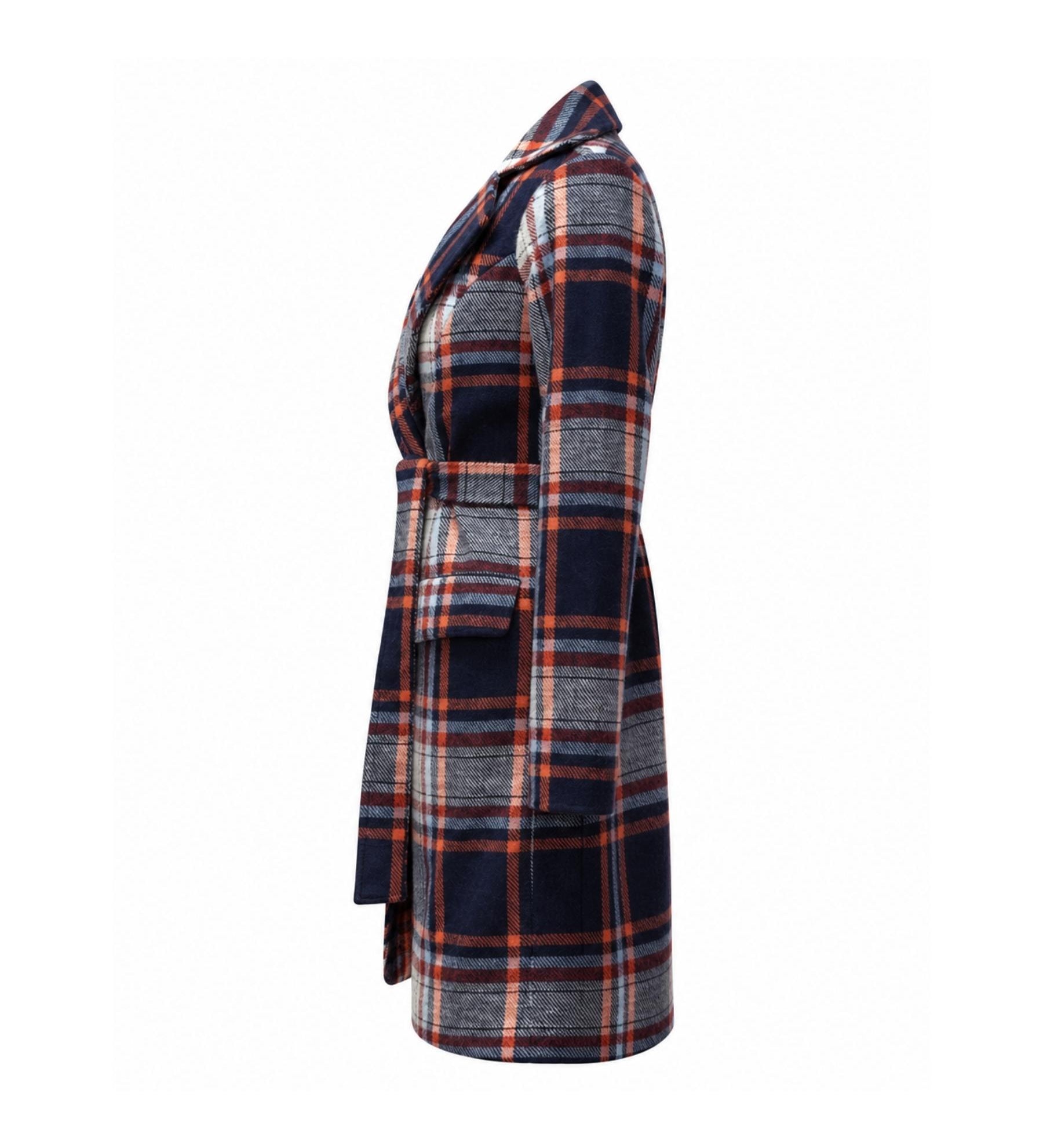 WORLD Brand Plaid Wool-Blend Wrap Coat