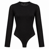 Lululemon Black Lace-Pattern Long Sleeve Bodysuit - Size Large