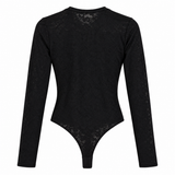 Lululemon Black Lace-Pattern Long Sleeve Bodysuit - Size Large