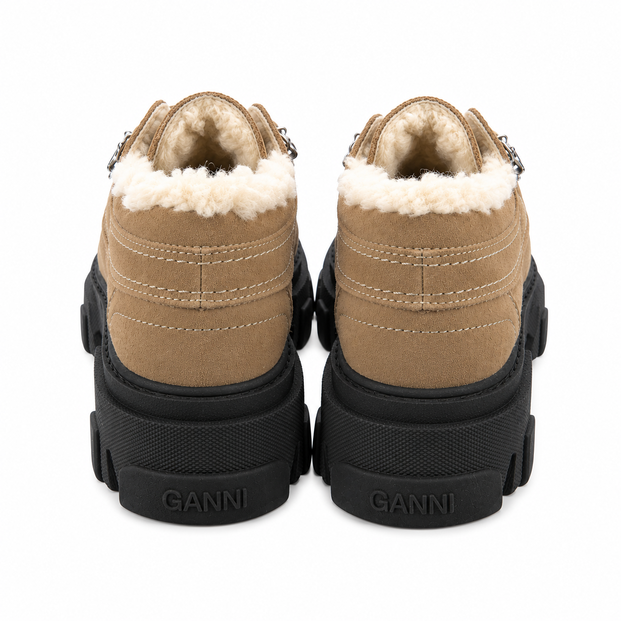 Ganni Shearling-Lined Suede Oxfords