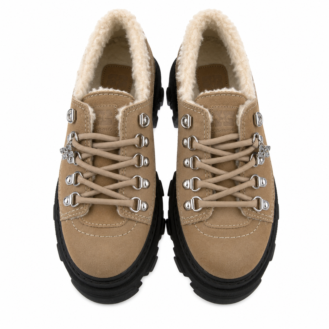 Ganni Shearling-Lined Suede Oxfords