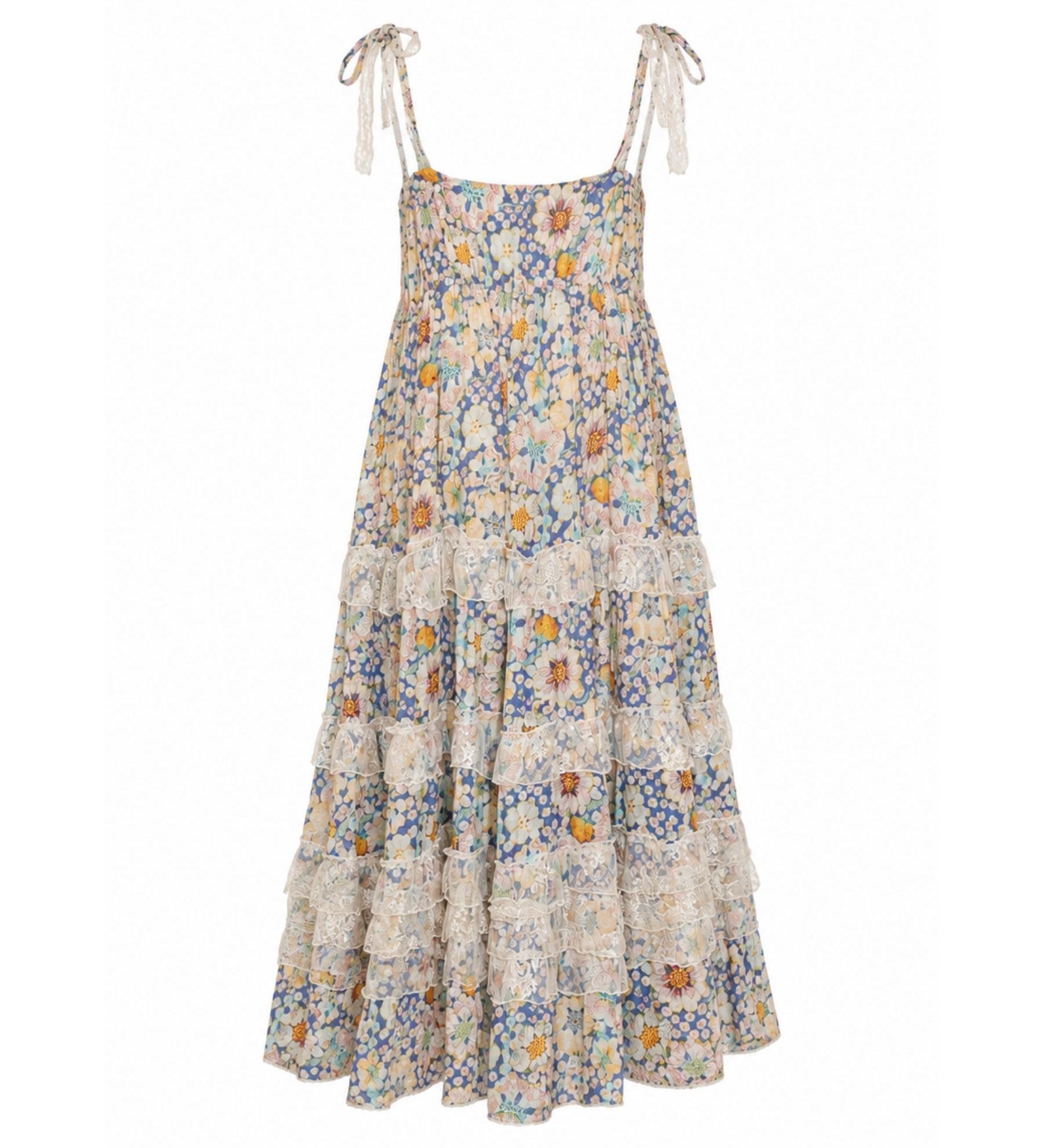 Beatnik Philosophy Blue Floral Tiered Midi Dress
