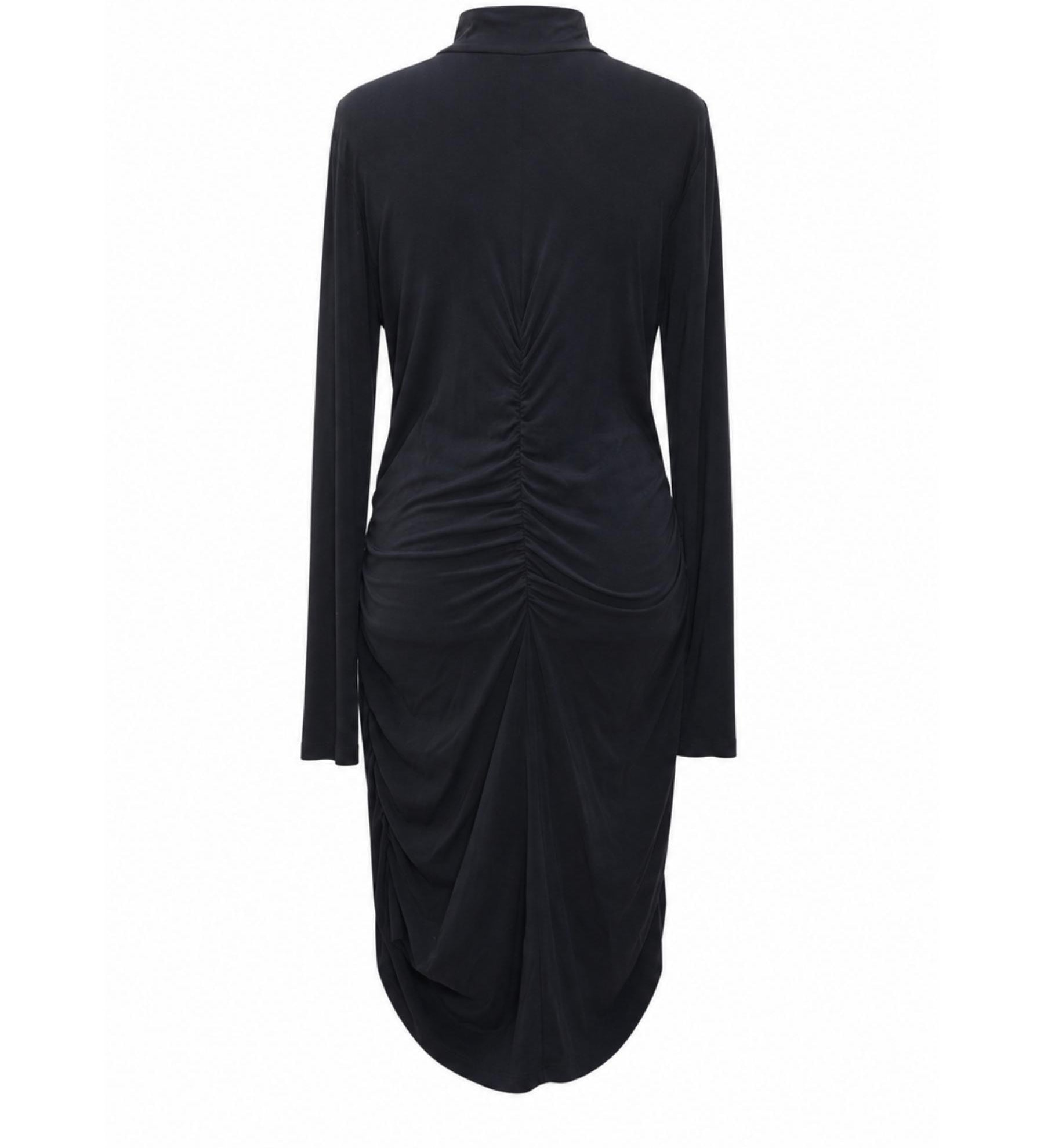 Ganni Black Ruched Turtleneck Dress