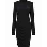 Ganni Black Ruched Turtleneck Dress