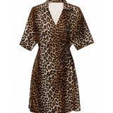 Ganni Leopard Print Cotton Poplin Wrap Dress
