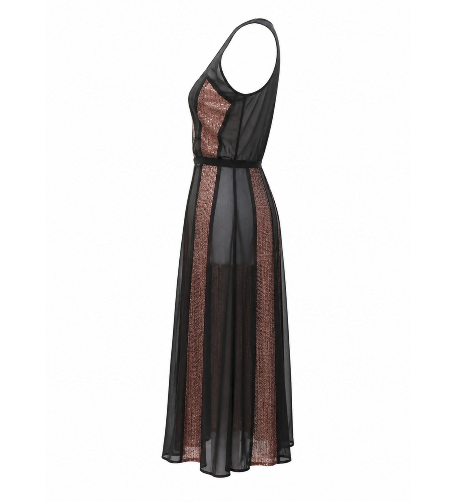 Kate Sylvester Sheer & Bronze Panel Midi Dress