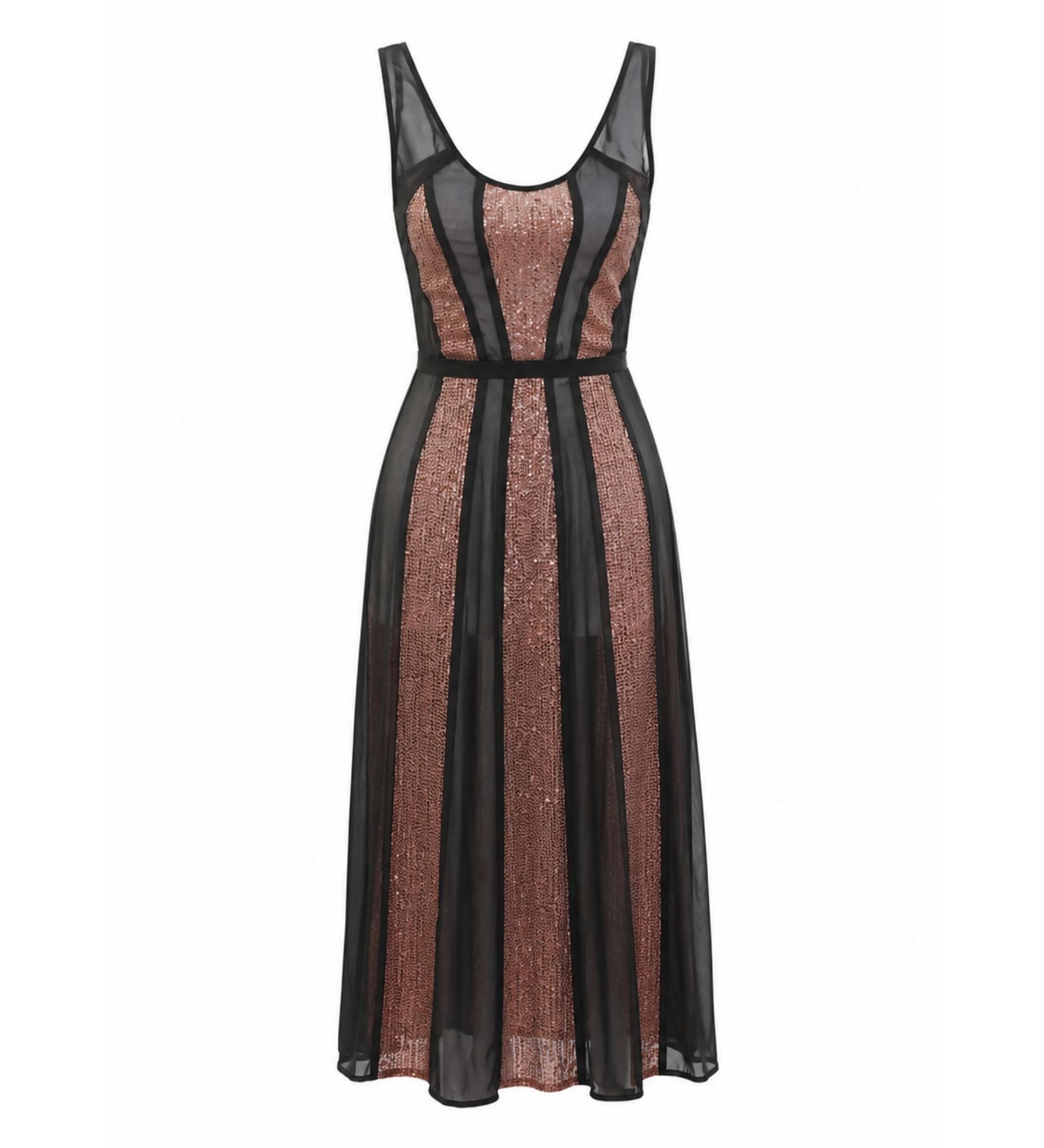 Kate Sylvester Sheer & Bronze Panel Midi Dress