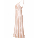 Kate Sylvester Champagne Silk Lace-Trim Midi Slip Dress