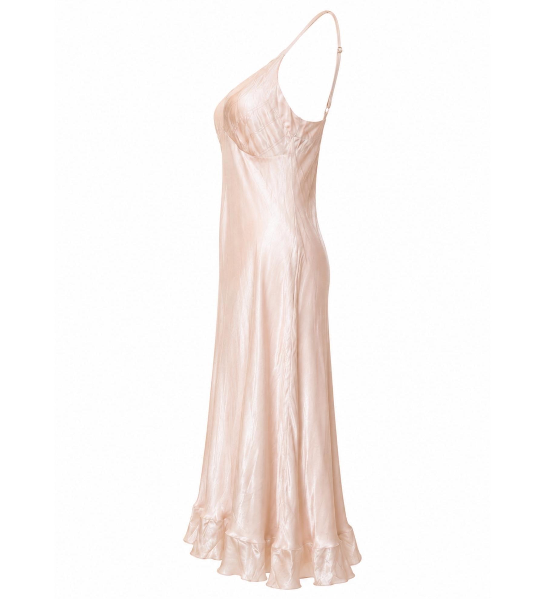 Kate Sylvester Champagne Silk Lace-Trim Midi Slip Dress