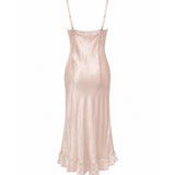 Kate Sylvester Champagne Silk Lace-Trim Midi Slip Dress