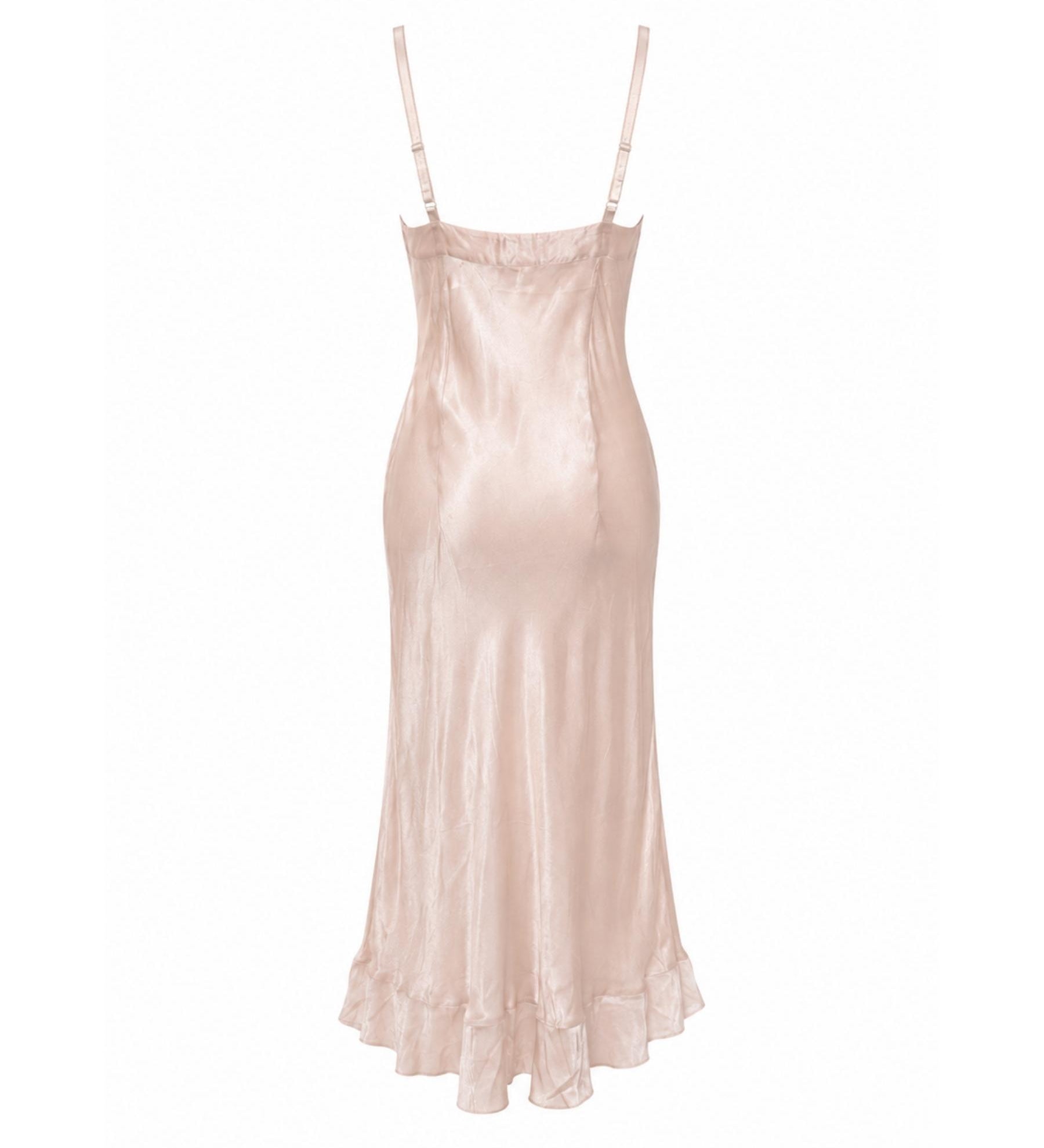 Kate Sylvester Champagne Silk Lace-Trim Midi Slip Dress