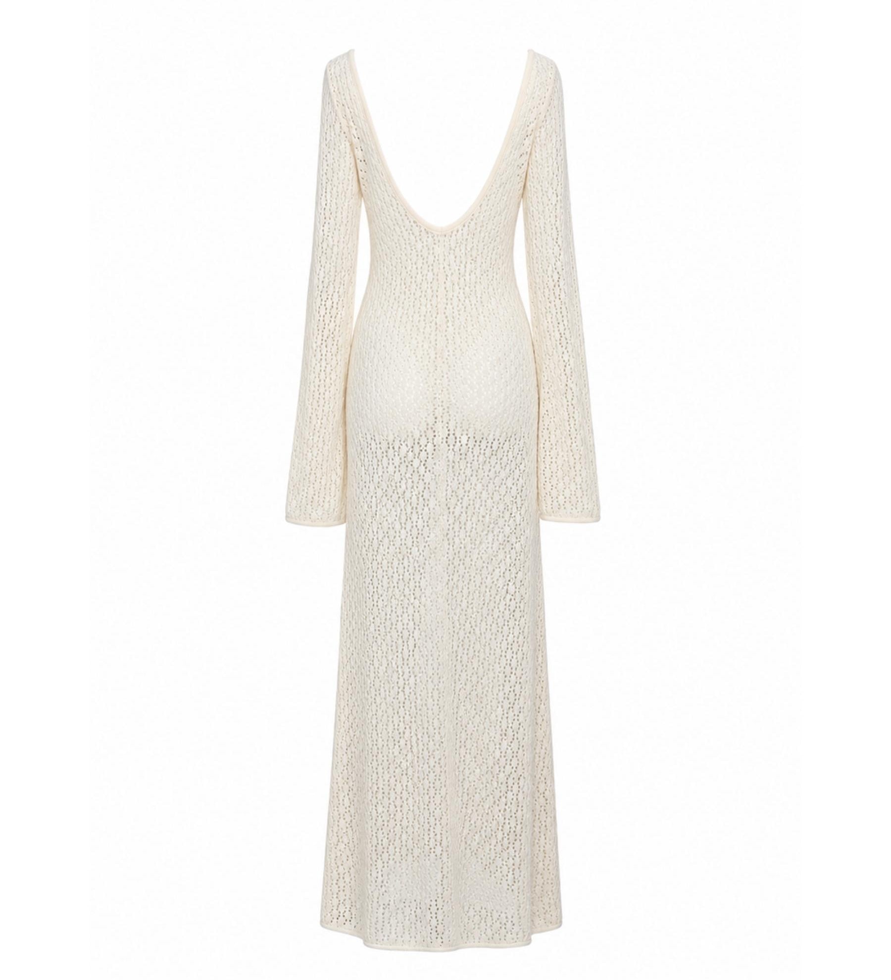 Meshki “Kayleigh” Crochet Fishtail Maxi Dress