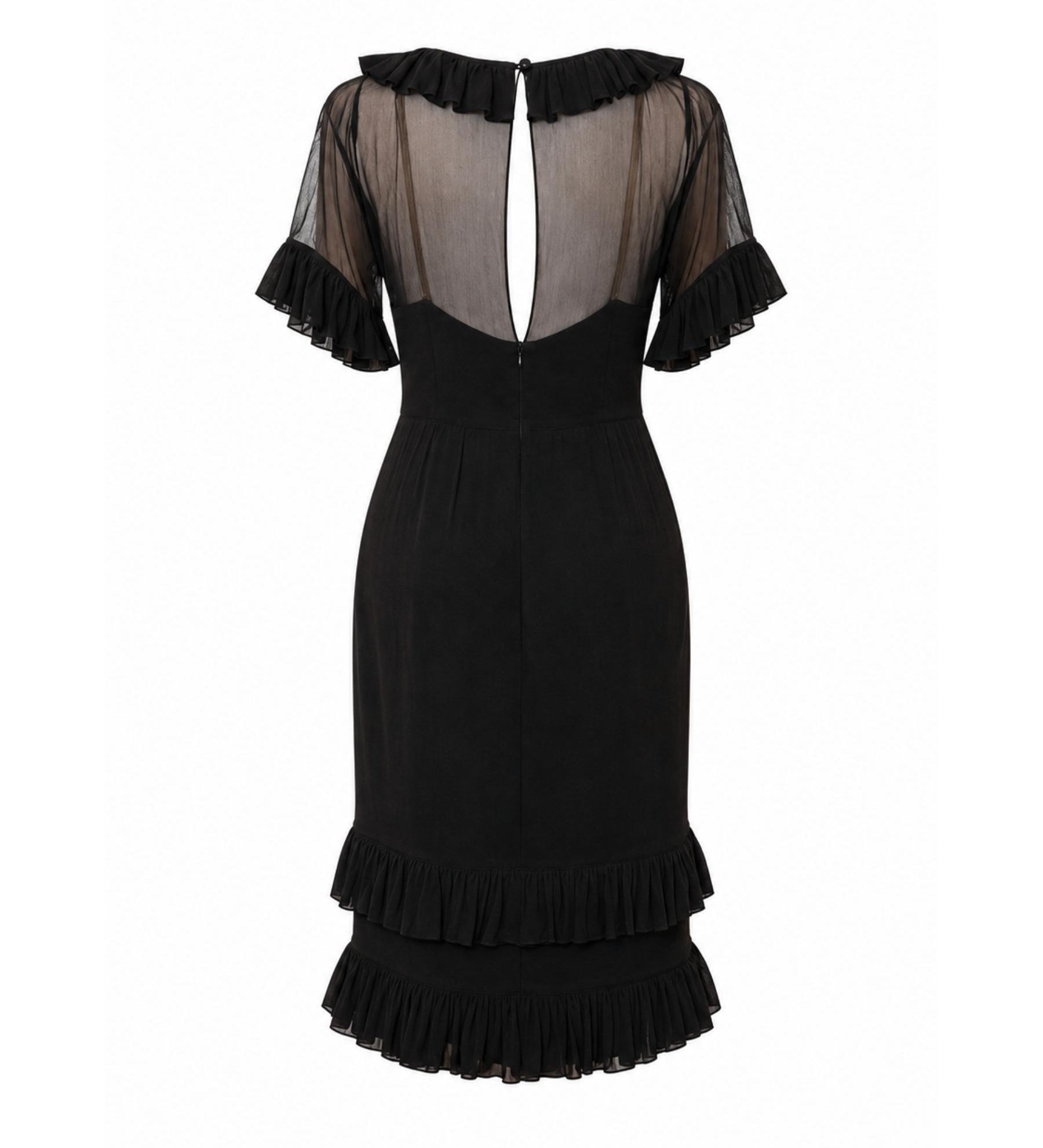 Trelise Cooper Sheer Sleeve Ruffle Trim Midi Dress