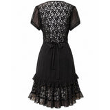 WORLD Black Sheer Lace Back Ruffle Dress