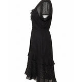 WORLD Black Sheer Lace Back Ruffle Dress