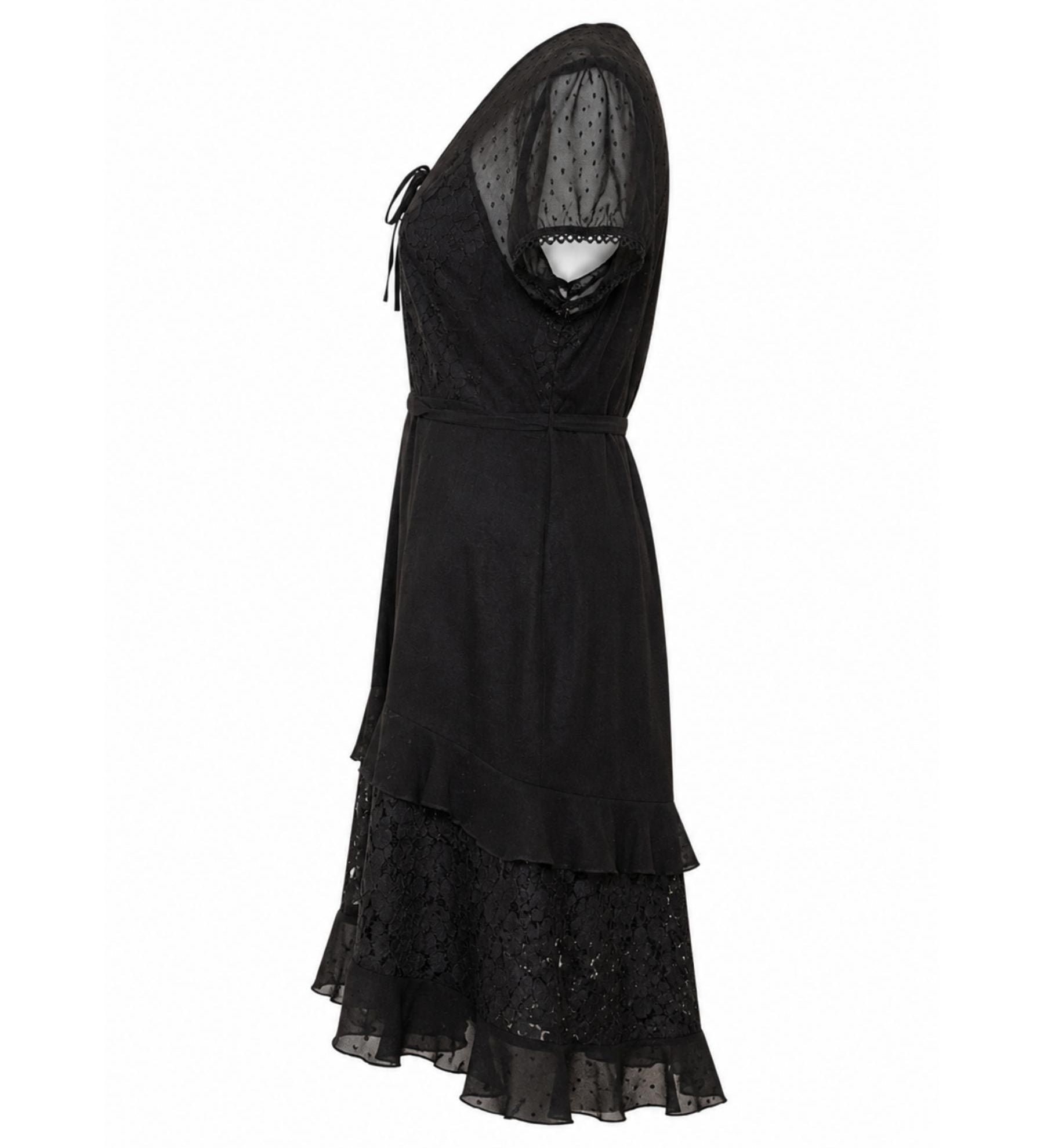 WORLD Black Sheer Lace Back Ruffle Dress