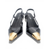 Black Slingback Heels with Gold Toe Detail