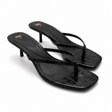 Zara Black Croc-Embossed Heeled Thong Sandals