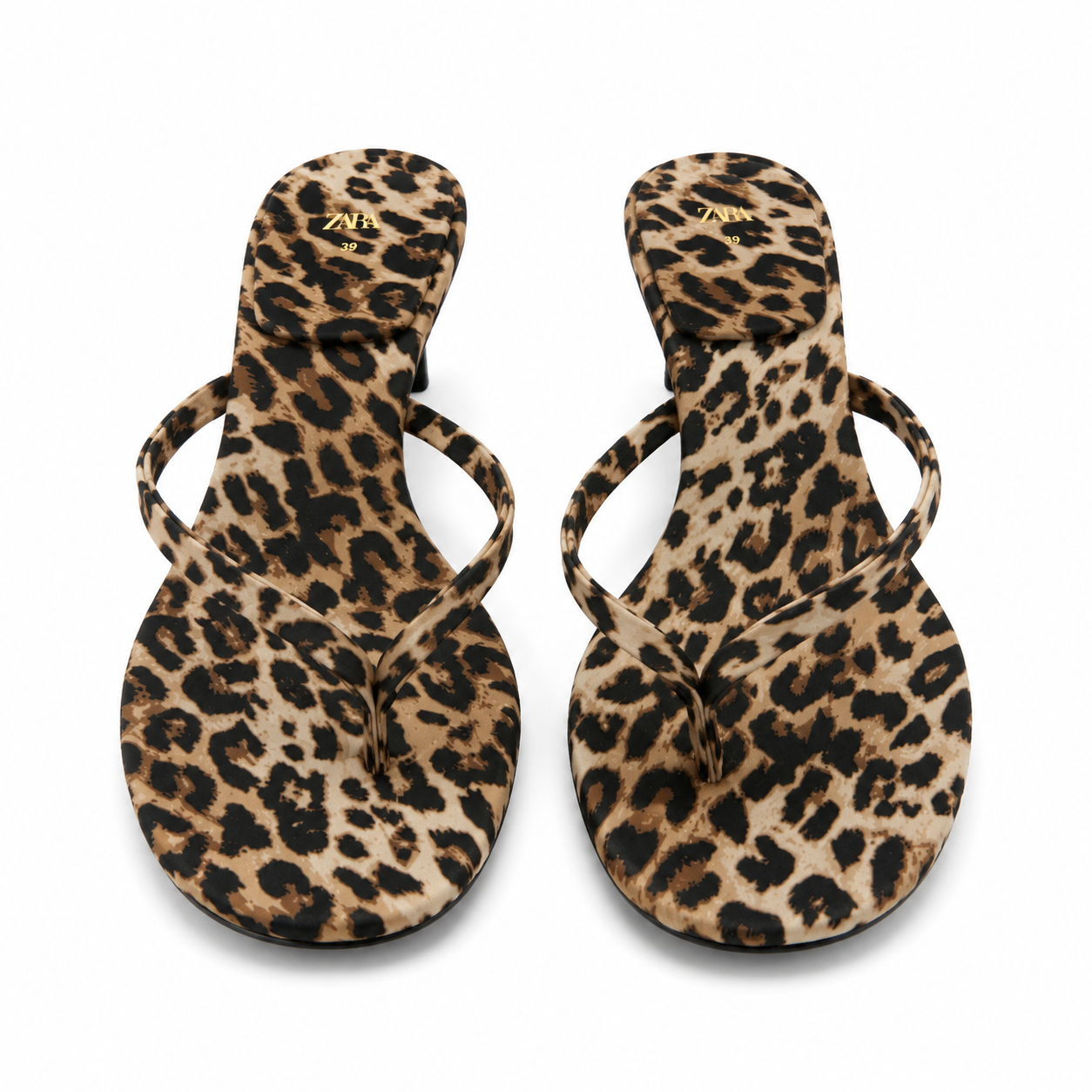Zara Leopard Print Heeled Thong Sandals