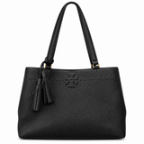 Tory Burch Black Pebbled Leather Tassel Tote