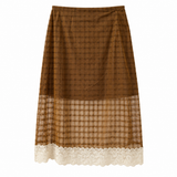 Wynn Hamlyn Brown Check Mesh Midi Skirt