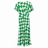 Olivia Cashmore Green & Ivory Silk Maxi Dress – Size 12