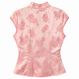 Zara Pink Floral Jacquard Mandarin Collar Top - Size Medium