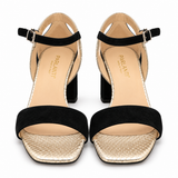 Parlanti Black Suede & Platinum Leather Heeled Sandals – Size 38