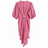 GANNI Pink Textured Tie-Waist Dress