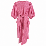 GANNI Pink Textured Tie-Waist Dress