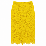 Topshop Yellow Lace Midi Skirt