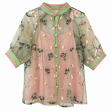 Augustine Alice Embroidered Shirt – Green Floral – XS