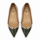 Valentino Garavani Rockstud Patent Leather Ballet Flats – Dark Green