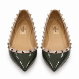 Valentino Garavani Rockstud Patent Leather Ballet Flats – Dark Green