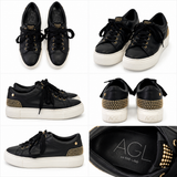 AGL Black Leather Gold Stud Platform Sneakers