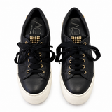 AGL Black Leather Gold Stud Platform Sneakers