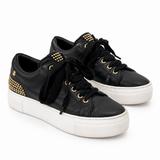 AGL Black Leather Gold Stud Platform Sneakers