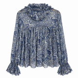 Karen Walker Blue Paisley Ruffle Blouse – Size NZ 10