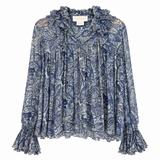 Karen Walker Blue Paisley Ruffle Blouse – Size NZ 10